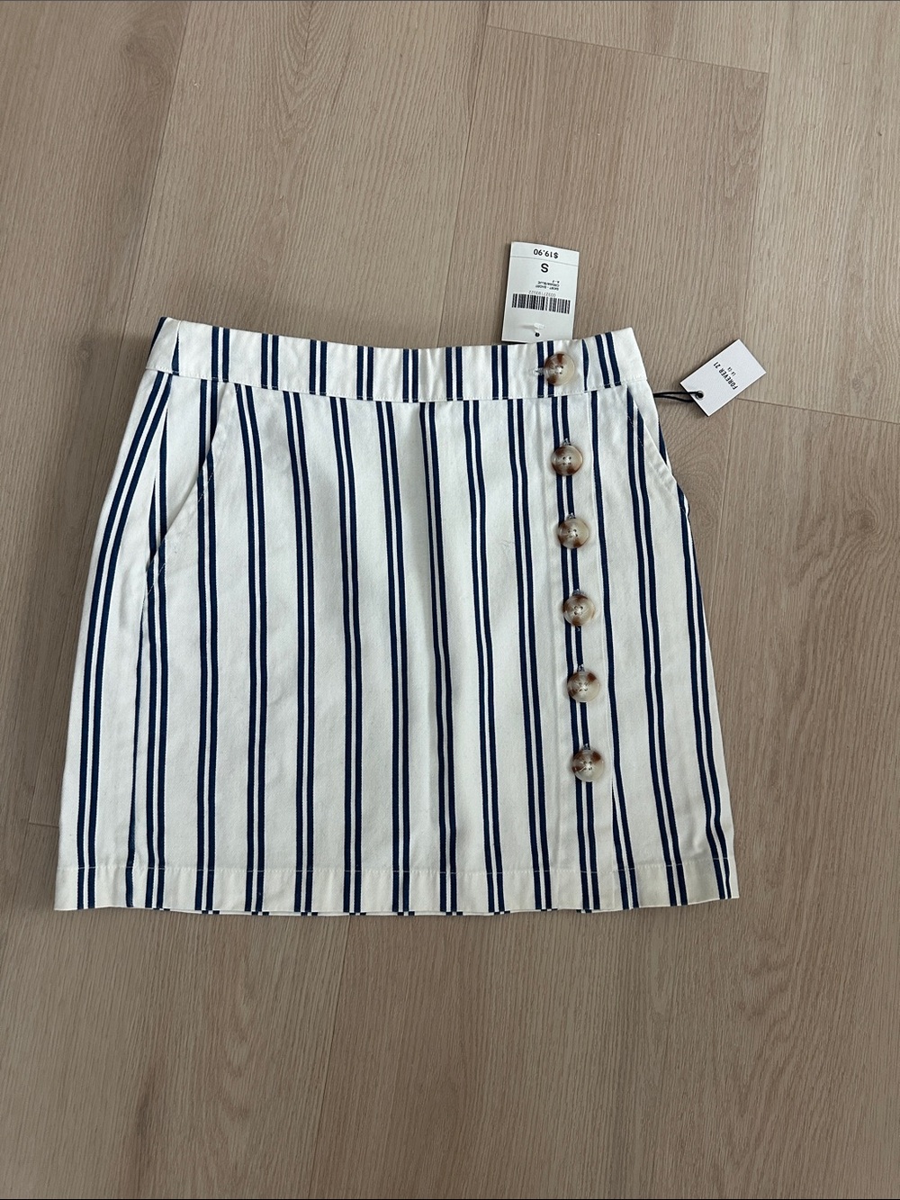 Forever 21 Navy & White Striped Side-Button Mini Skirt
